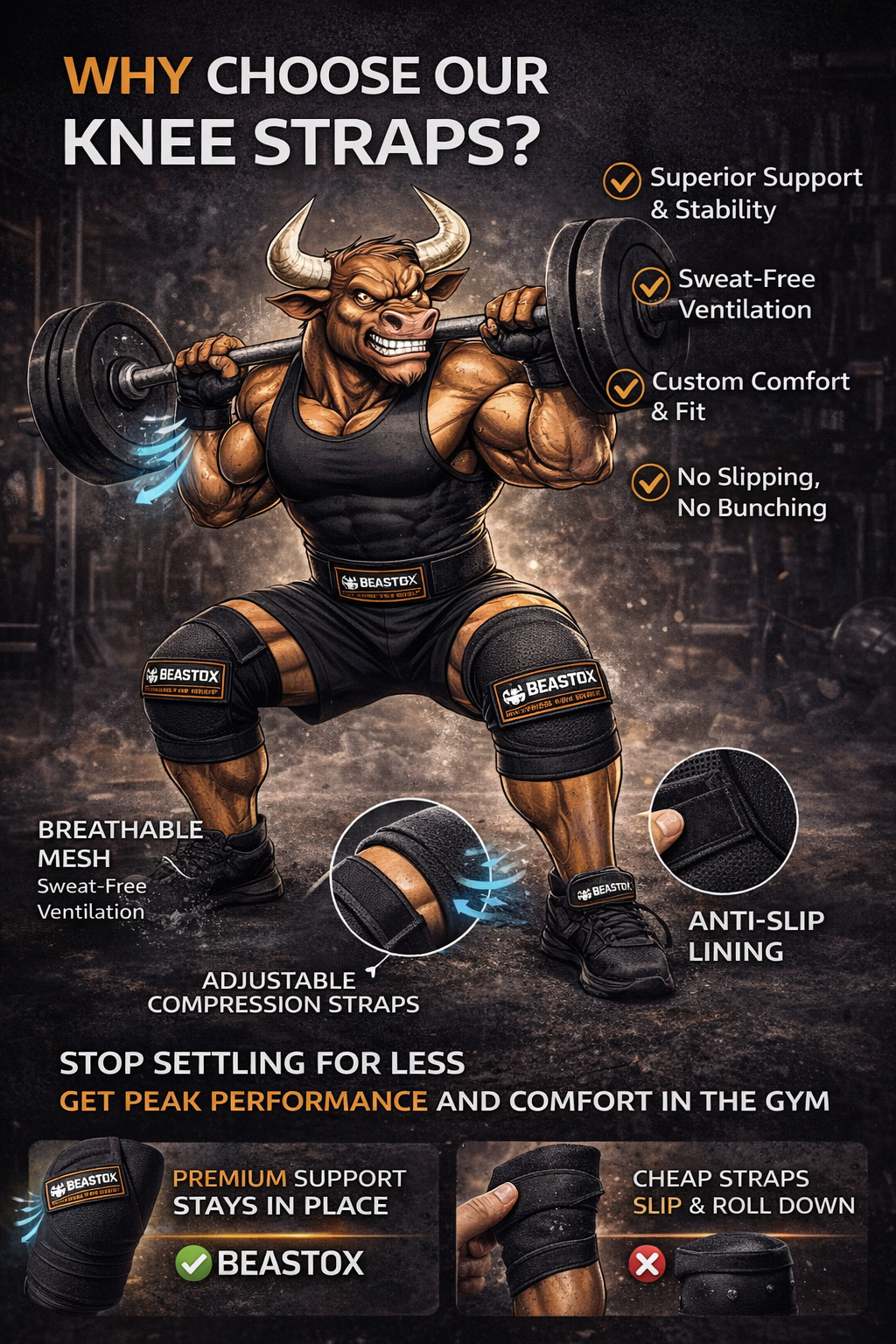 BEASTOX Knee Support Straps – Heavy-Duty Compression for Stability, Strength & Joint Protection