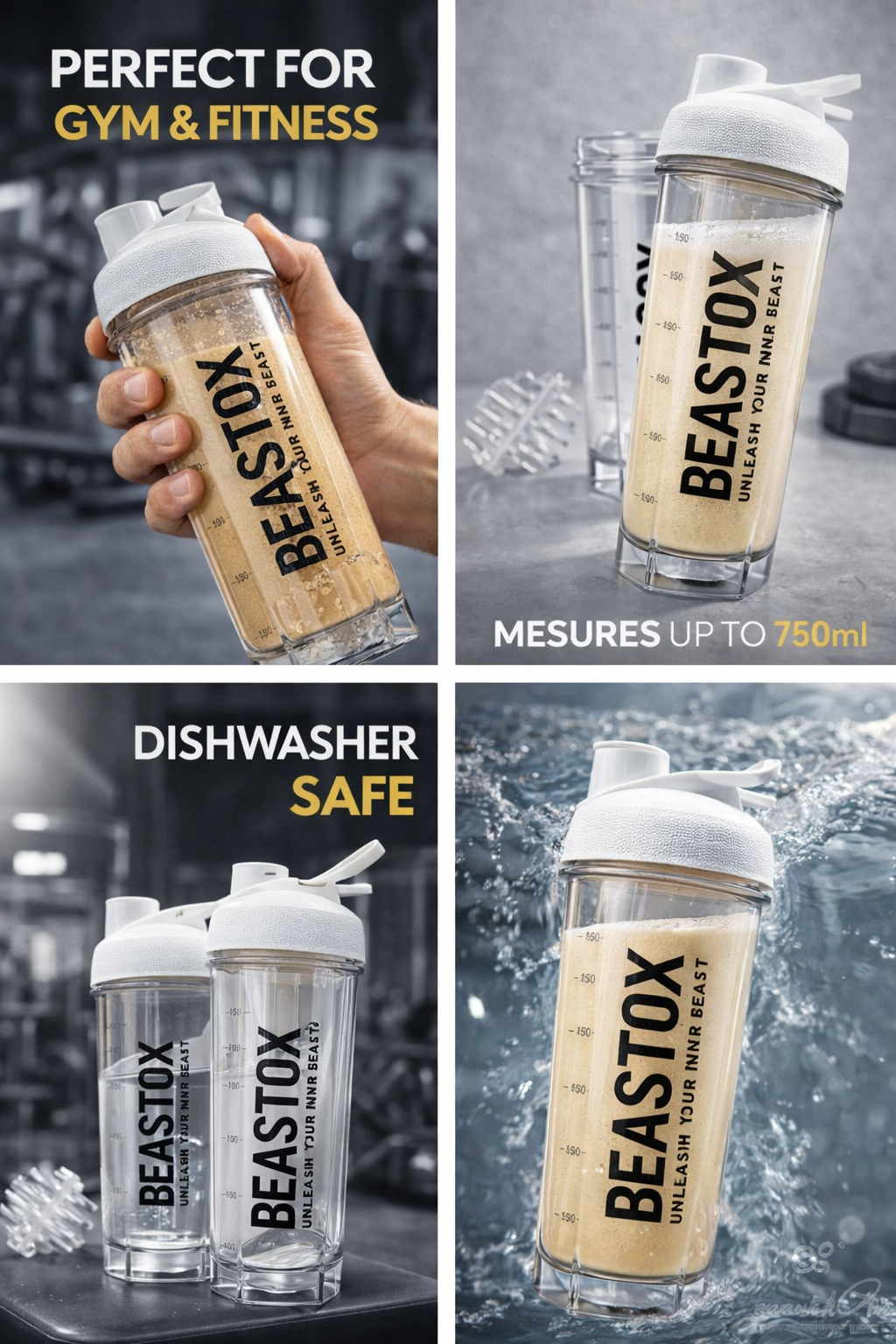 Beastox Premium Protein Shaker Bottle – 800ml / 27oz Leak-Proof Gym Shaker with Mixing Ball, BPA-Free & Dishwasher Safe