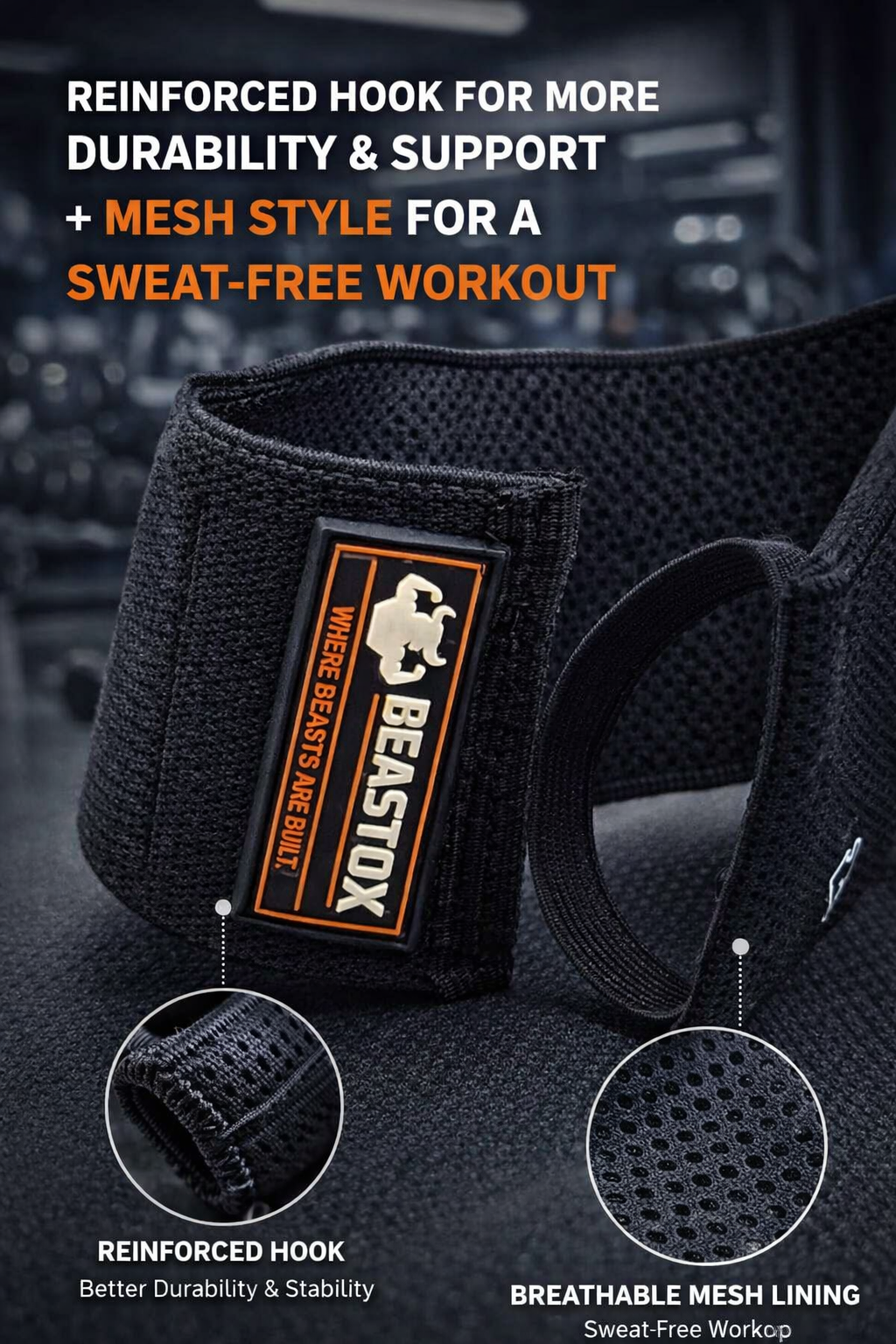 BEASTOX Elbow Support Strap – Breathable Mesh Elbow Wrap with Reinforced Hook & Adjustable Compression for Gym, Powerlifting & Sports