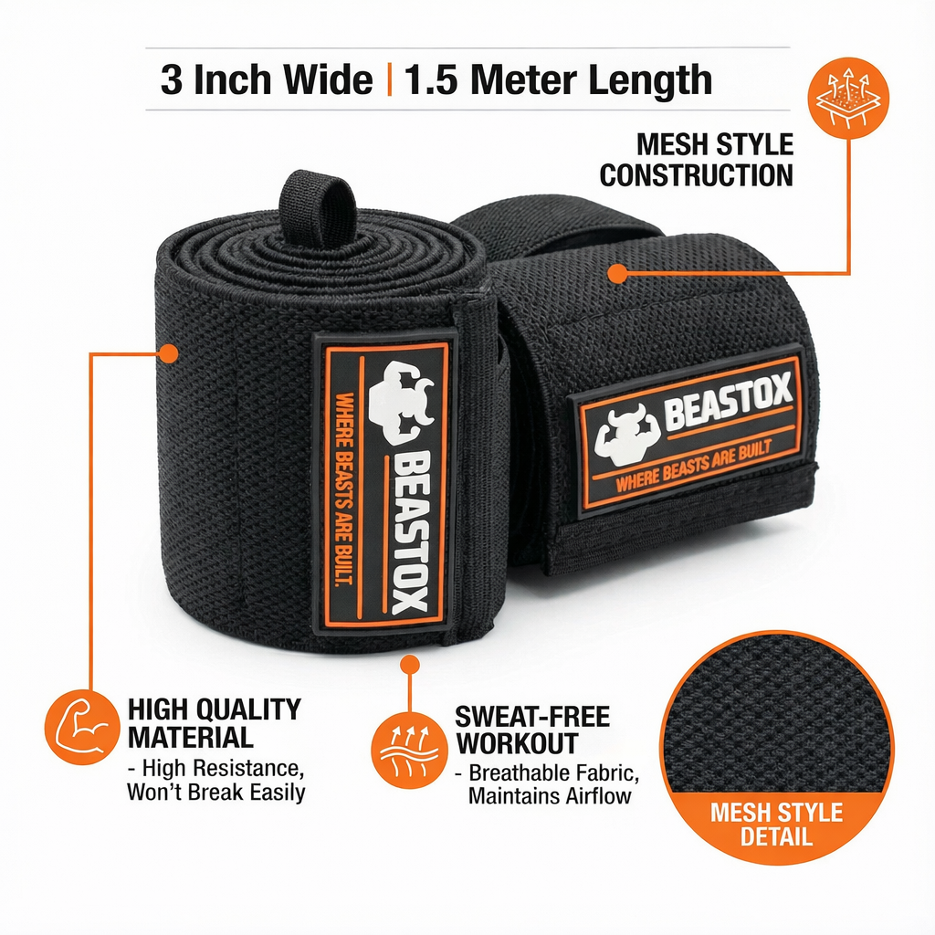 BEASTOX Elbow Support Strap – Breathable Mesh Elbow Wrap with Reinforced Hook & Adjustable Compression for Gym, Powerlifting & Sports