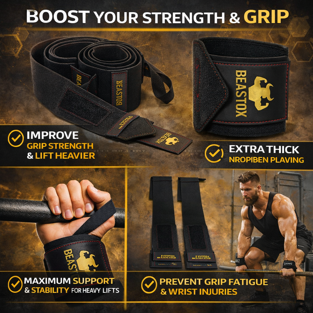 BEASTOX Professional Wrist Wraps – Heavy Duty Black Gold Edition