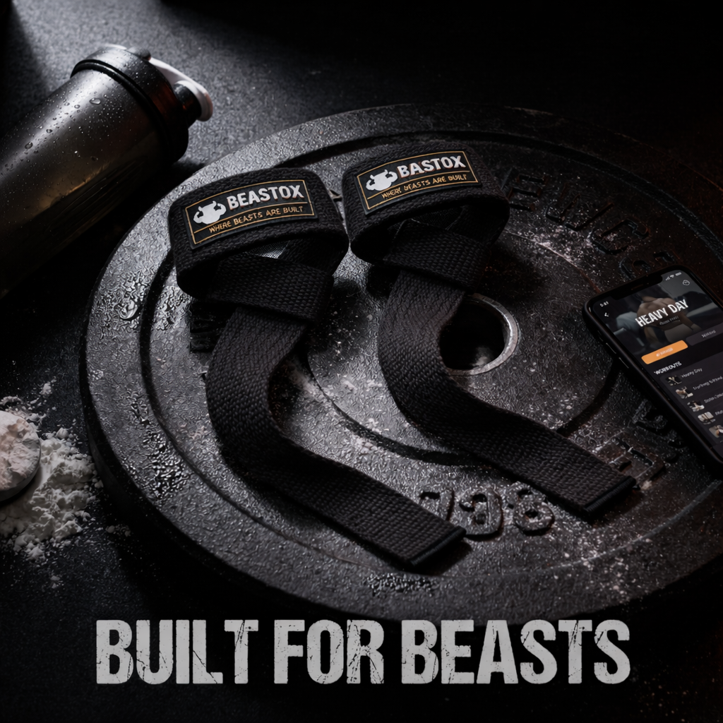 Beastox Lifting Straps, Heavy Duty Woven Cotton, Padded Wrist Support, for Deadlifts Rows Pull-Ups (Red)