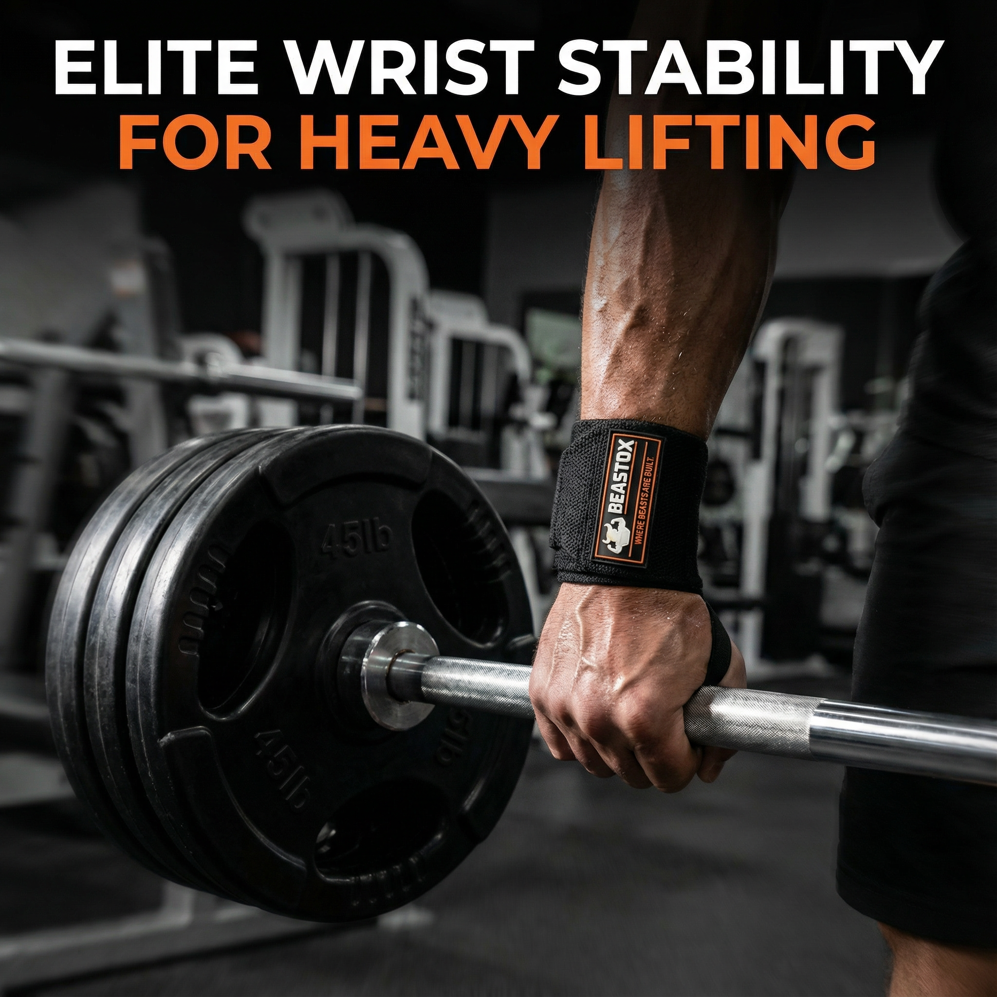 BEASTOX Wrist Wraps for Gym & Powerlifting | Heavy Duty Wrist Support Wraps for Heavy Lifting | Adjustable Compression for Training