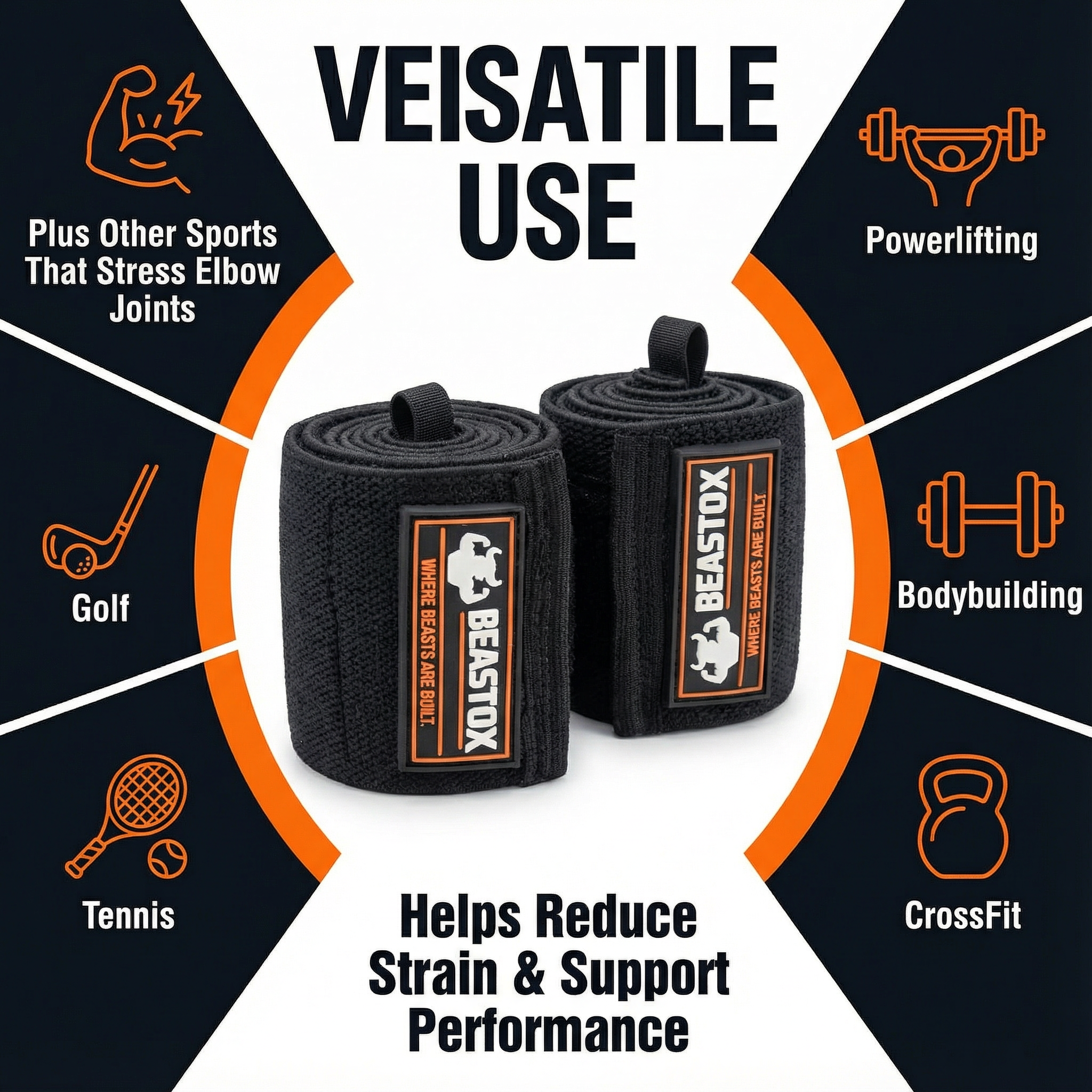 BEASTOX Elbow Support Strap – Breathable Mesh Elbow Wrap with Reinforced Hook & Adjustable Compression for Gym, Powerlifting & Sports