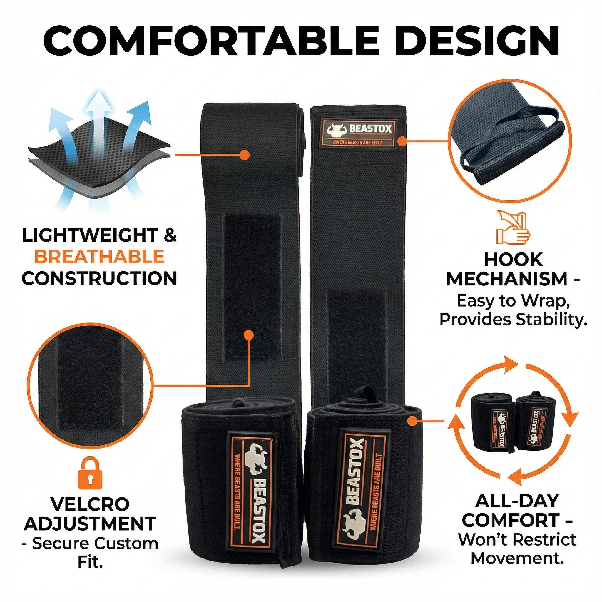 BEASTOX Elbow Support Strap – Breathable Mesh Elbow Wrap with Reinforced Hook & Adjustable Compression for Gym, Powerlifting & Sports