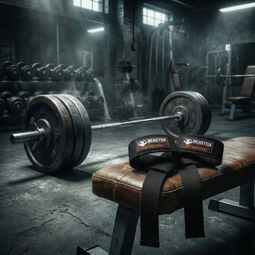 Beastox Lifting Straps, Heavy Duty Woven Cotton, Padded Wrist Support, for Deadlifts Rows Pull-Ups (Red)