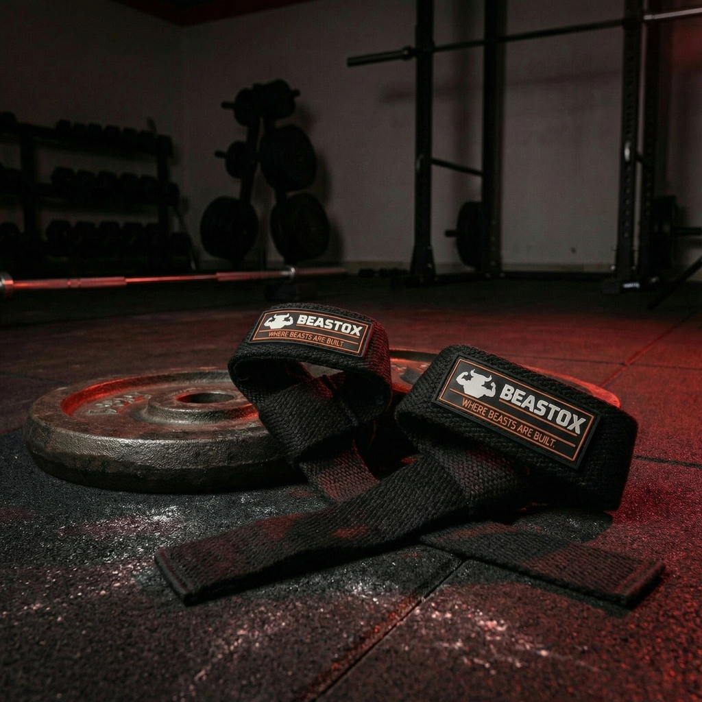 Beastox Lifting Straps, Heavy Duty Woven Cotton, Padded Wrist Support, for Deadlifts Rows Pull-Ups (Red)