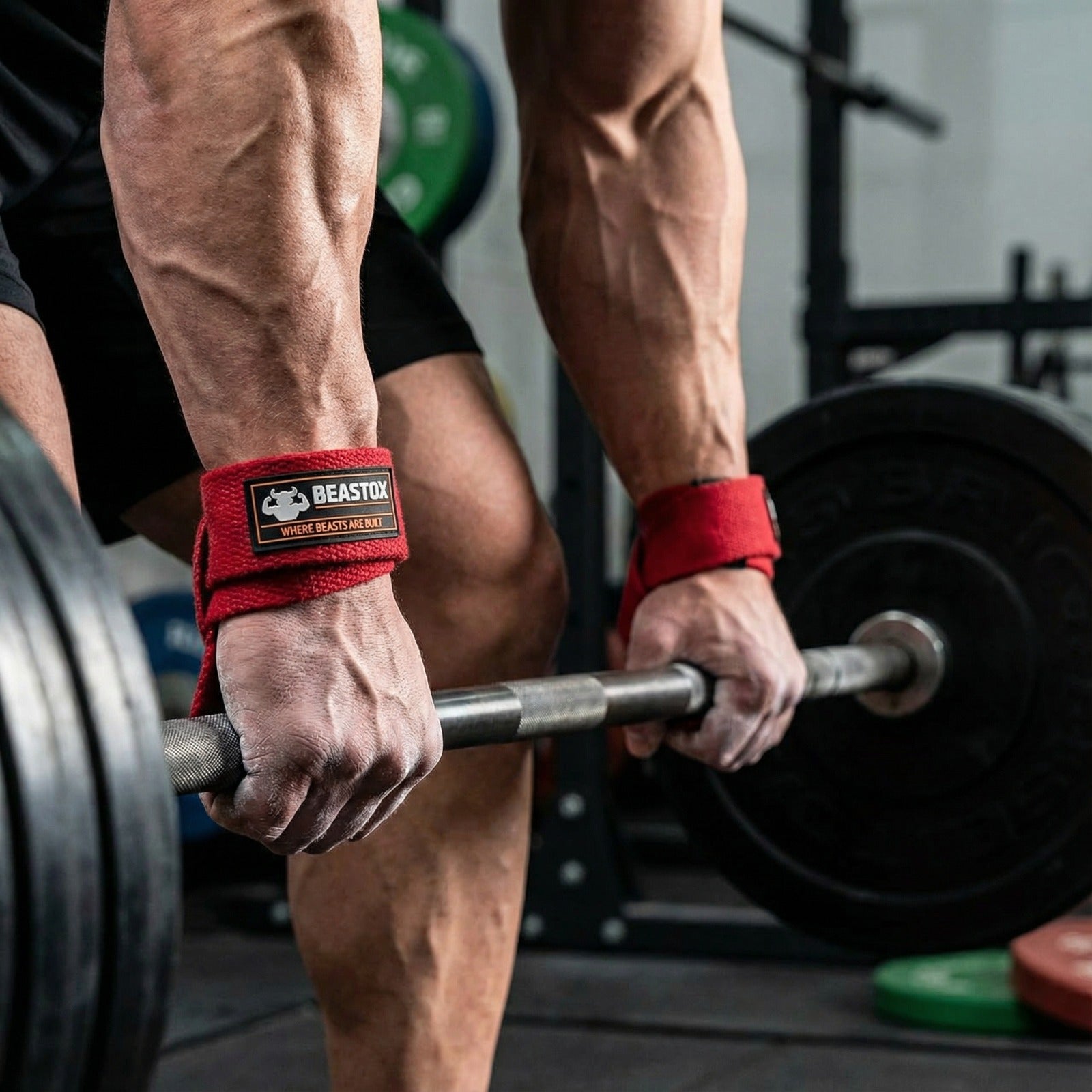Beastox Lifting Straps, Heavy Duty Woven Cotton, Padded Wrist Support, for Deadlifts Rows Pull-Ups (Red)
