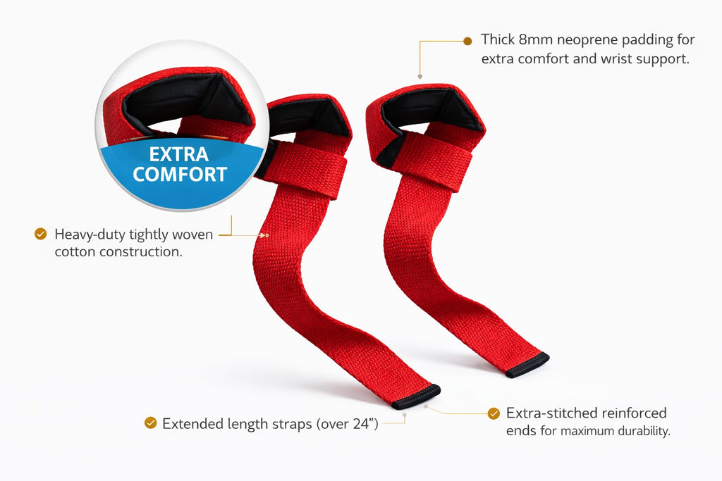 Beastox Lifting Straps, Heavy Duty Woven Cotton, Padded Wrist Support, for Deadlifts Rows Pull-Ups (Red)