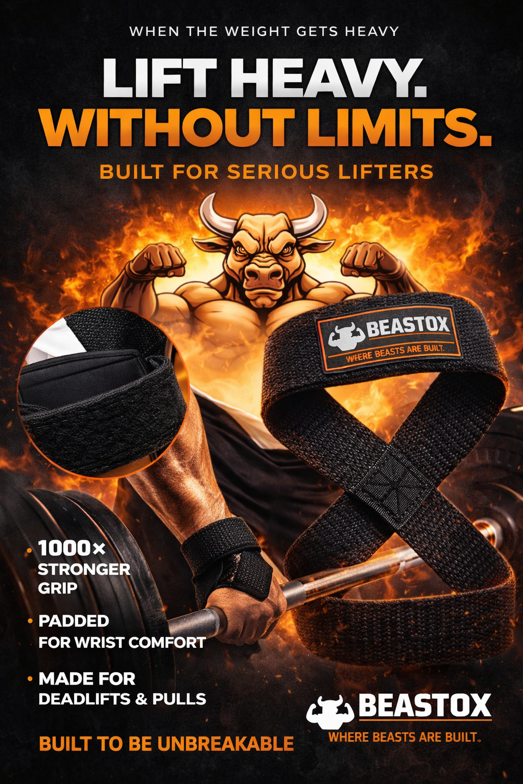 BEASTOX Figure 8-Lifting Straps for Deadlift & Powerlifting
