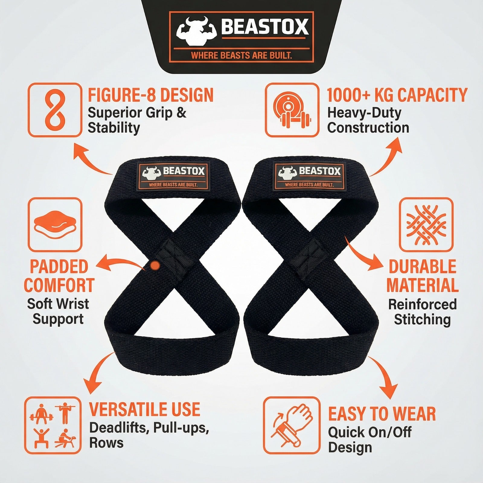 BEASTOX Figure 8-Lifting Straps for Deadlift & Powerlifting